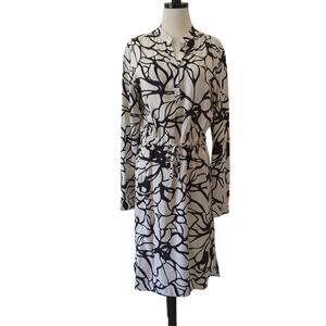 0039 Italy‎ Womens Black White Shirt Dress Viscose Tie Waist Cinch Size XS